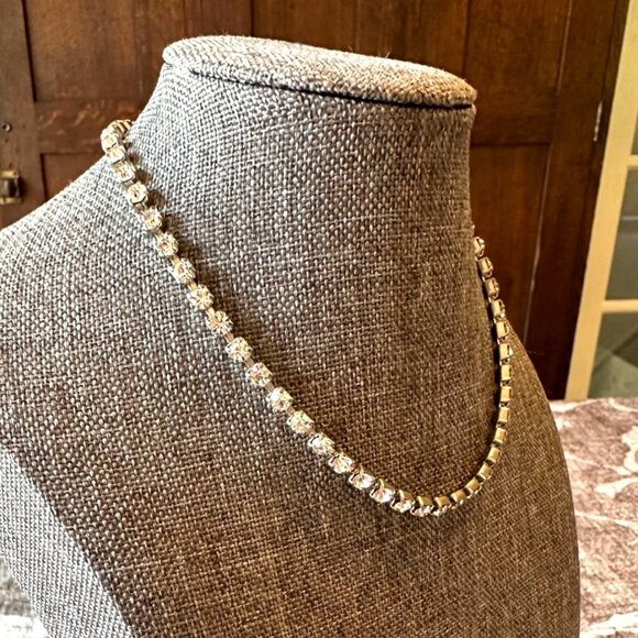 Vintage Rhinestone Choker Tennis Necklace 12" Elegant Sparkling Jewelry - Picture 5 of 10
